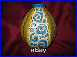 Vase Emaux LONGWY Craquelé, Polychrome Art Déco 20/30 M. P CHEVALIER rares couleur