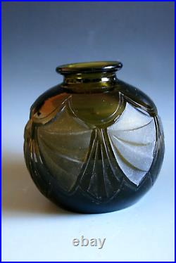 Vase En Verre Gravé À L'acide Art Deco Legras Vers 1930