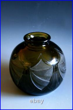 Vase En Verre Gravé À L'acide Art Deco Legras Vers 1930