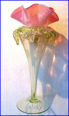 Vase FLEUR Art Déco verre bicolore, col rose, corps jaune ouraline