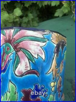 Vase Faïence Emaillée Longwy 1930 Fleurs Art Déco