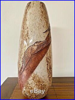 Vase Geant Oiseaux En Pate De Verre Legras Art Deco Grave A La Roue Cameo Glass