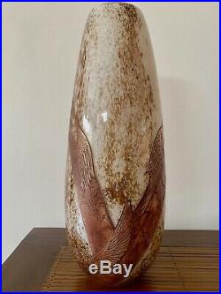 Vase Geant Oiseaux En Pate De Verre Legras Art Deco Grave A La Roue Cameo Glass