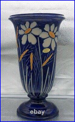 Vase Gres Bleu Betschdorf Schmitter Alsace H37,5 Art Deco Marguerite Epis De Ble