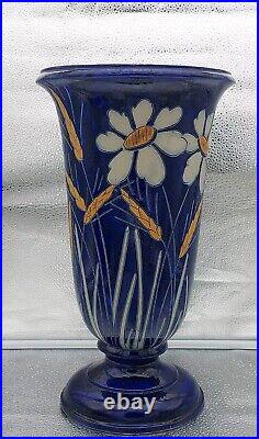 Vase Gres Bleu Betschdorf Schmitter Alsace H37,5 Art Deco Marguerite Epis De Ble