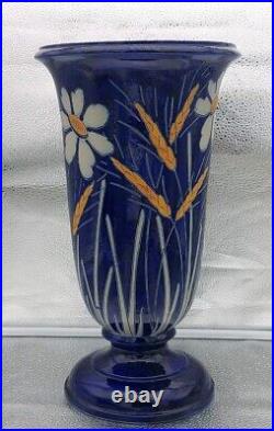 Vase Gres Bleu Betschdorf Schmitter Alsace H37,5 Art Deco Marguerite Epis De Ble