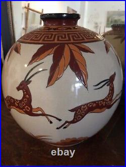 Vase Important En Céramique Craquelé Style Art Déco DLG (catteau Chevalier)