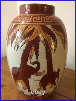 Vase Important En Céramique Craquelé Style Art Déco DLG (catteau Chevalier)