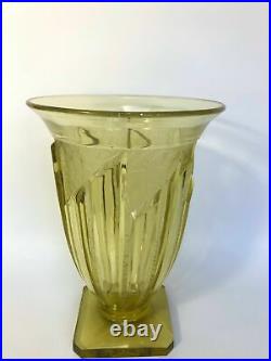 Vase Jaune Ombre Verlys Pied Douche 1940 Givre Decor Geometrique Art Deco Z359