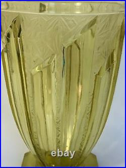 Vase Jaune Ombre Verlys Pied Douche 1940 Givre Decor Geometrique Art Deco Z359