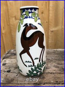 Vase Keramis Art Déco Charles Catteau Boch Frères D1434 Décor Biches Ceramic