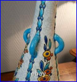 Vase Keramis signe CC pour Charles Catteau décor de fleurs Belgium Art Déco 151A