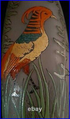 Vase Legras en verre émaillé Peint Art Déco Signé Leg