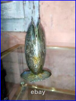 Vase Lentille forme poisson Art deco LOYS dinanderie, bronze, argenté