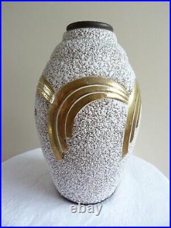 Vase ODYV crispé rehaussé or fin Dlg de Louis Dage Art Déco