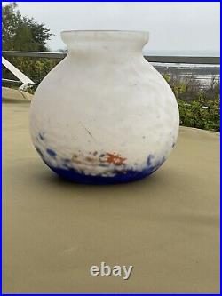 Vase Opaline boule marmoréen Signé Jovial- Pâte de verre Art Déco