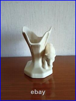 Vase Ours Blanc En Ceramique Blanche Craquelee L&v Ceram Art Deco