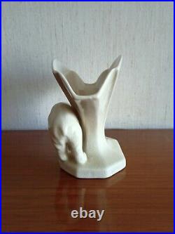 Vase Ours Blanc En Ceramique Blanche Craquelee L&v Ceram Art Deco