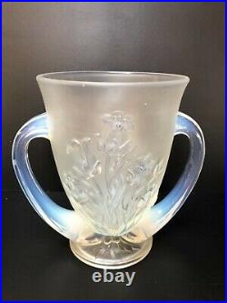 Vase Verlys Opalescent Decor Floral Deux Anses 1930 Art Deco Cb18