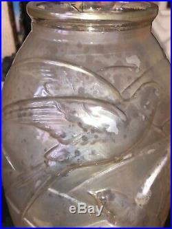 Vase Verre Moule Presse 1930 Art Deco Verlys Sabino Lalique Motifs Hirondelles