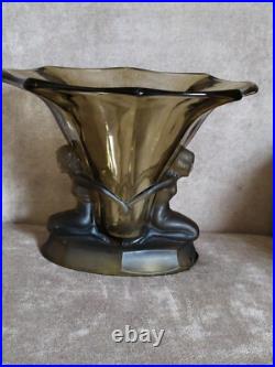 Vase Windsor de Walter et Sohne Art Déco en Verre Pressé Moulé Ancien 1930