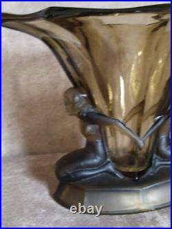 Vase Windsor de Walter et Sohne Art Déco en Verre Pressé Moulé Ancien 1930
