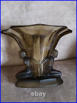 Vase Windsor de Walter et Sohne Art Déco en Verre Pressé Moulé Ancien 1930