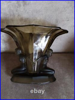 Vase Windsor de Walter et Sohne Art Déco en Verre Pressé Moulé Ancien 1930