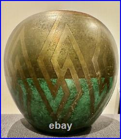 Vase Wmf Ikora Dinanderie Motif Geometrique Époque Art Déco 1930