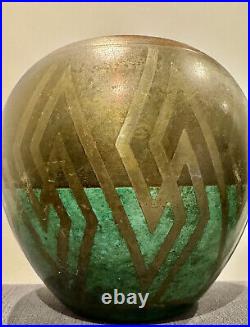 Vase Wmf Ikora Dinanderie Motif Geometrique Époque Art Déco 1930