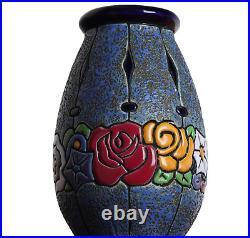 Vase a Décor Floral Amphora en céramique Art Deco 1930