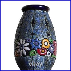 Vase a Décor Floral Amphora en céramique Art Deco 1930
