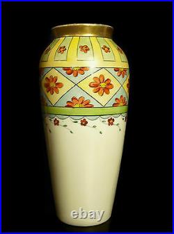Vase à décors floral & géométriques art déco années 1930 H 24,5 cm poids 688 g