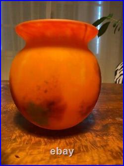 Vase ancien, pâte de verre, vase signé, époque art déco, vase boule, vintage