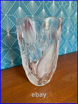 Vase art déco, décor de tulipe opalescent, vase ancien, vers 1900