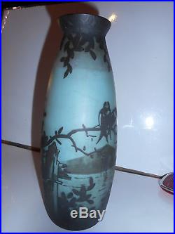Vase art déco deveau représentant marais oiseau representative marsh bird ++