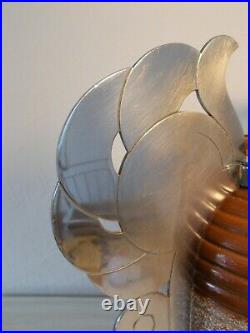 Vase art deco en ceramique gres 1930 1950 monture en metal argenté sculpture