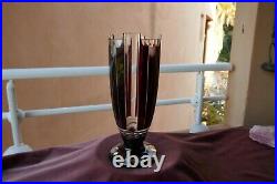 Vase art déco en cristal rouge et translucide, à cotes, H31cm, ST Louis