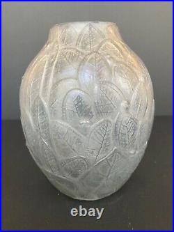Vase art déco feuilles mortes André Hunebelle patiné gris