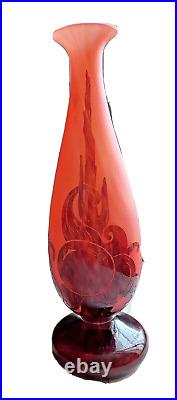 Vase art déco le Verre Français signé à décor prunes vers 1924 gravé a l'acide