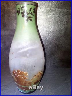 Vase art deco signé thouvenin dégagé acide pate de verre era Gallé muller 1900