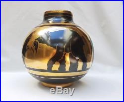 Vase aux ours Céramique Art Déco, décor émaillé noir et or Boch La Louvière