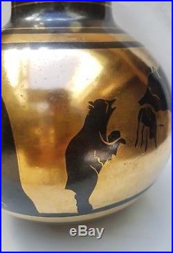 Vase aux ours Céramique Art Déco, décor émaillé noir et or Boch La Louvière