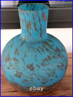 Vase boule Art-Déco Pâte de verre marqué Lorrain Bleu