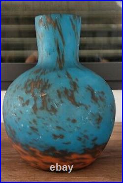 Vase boule Art-Déco Pâte de verre marqué Lorrain Bleu