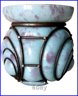 Vase boule Delatte pate de verre Nancy art déco fer forgé no Daum