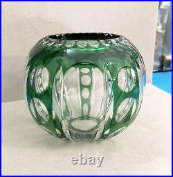 Vase boule SAINT LOUIS cristal doublé vert fleur table ART DÉCO 12cm