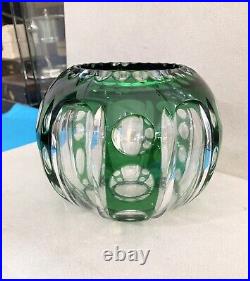 Vase boule SAINT LOUIS cristal doublé vert fleur table ART DÉCO 12cm