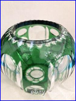 Vase boule SAINT LOUIS cristal doublé vert fleur table ART DÉCO 12cm