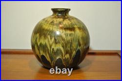 Vase boule en grès céramique de style art déco signé Robin